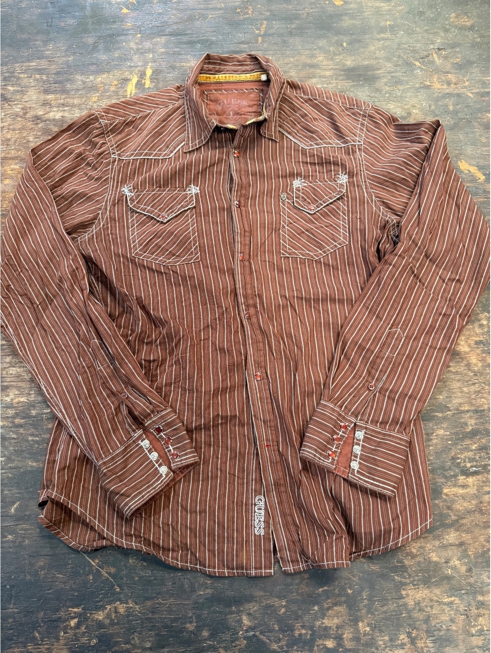 Vintage Y2K Guess Stripe Western Cowboy Snap Button Shirt